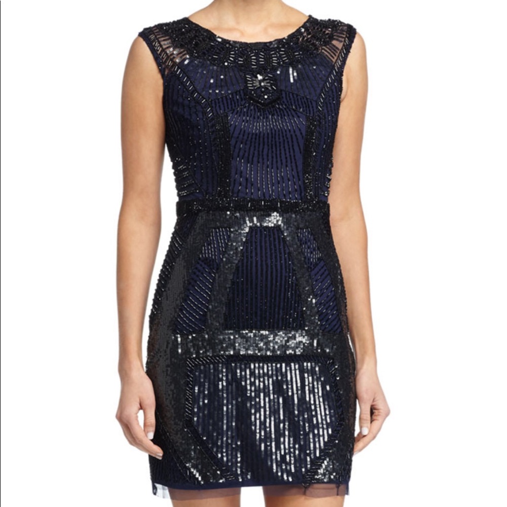 Art Deco Beaded Cocktail Dress Navy/Black